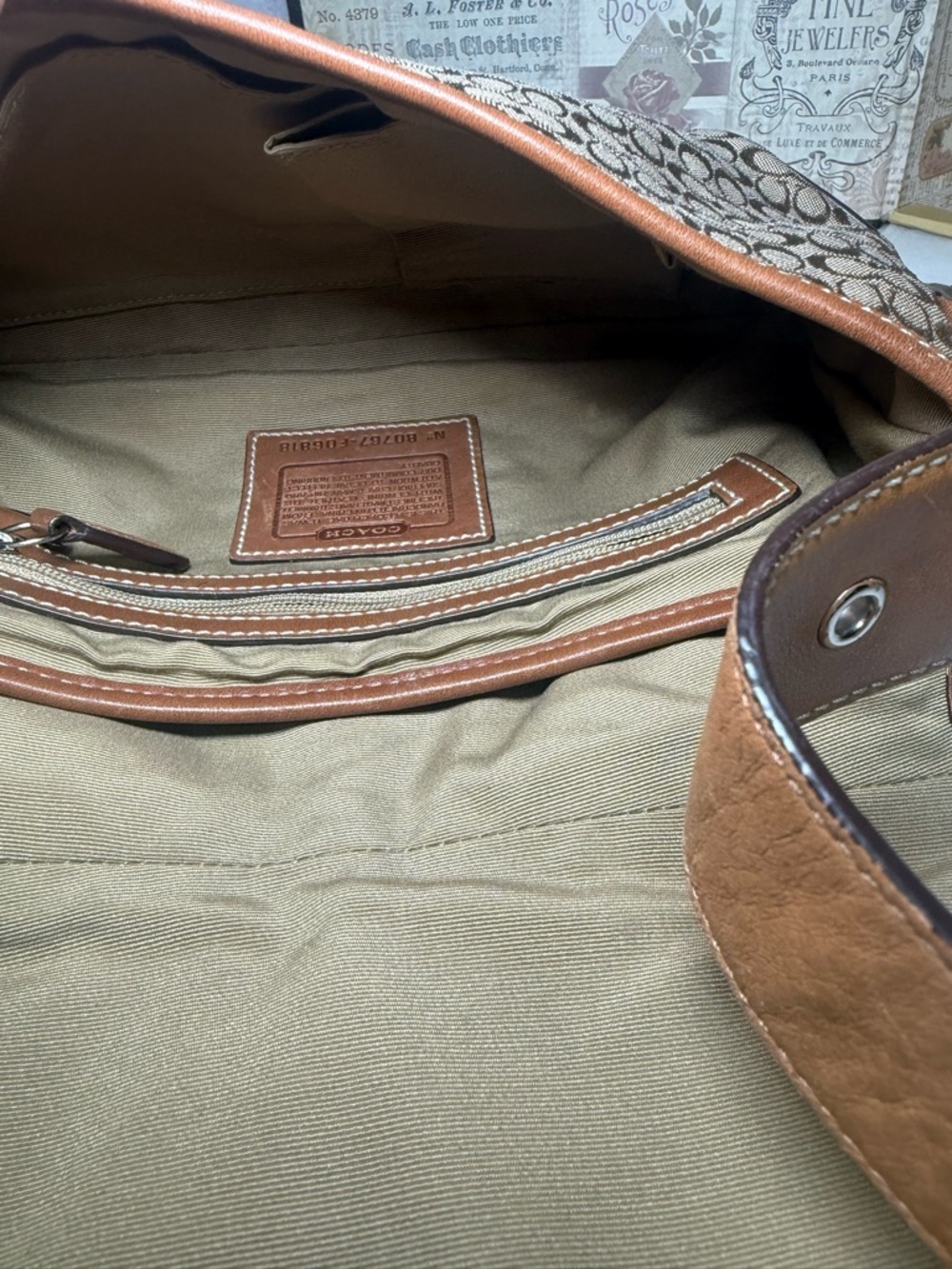 Coach Brown Leather Soho Buckle Flap Shoulder Bag Signature C’s Canvas - Picture 8 of 16